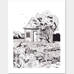 Tiny Farmhouse Di Linh Vietnam Pen and Ink Illustration Posters and Art